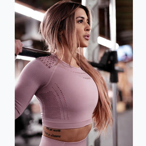 Seamless Yoga Long Sleeve Knit  Yoga Top Fitness Long Sleeve Women Shirts Workout Gym Crop Top Breathable Sport Shirt Women