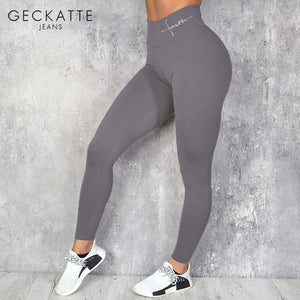 Black Sport Leggings for Fitness Women Push Up Elastic Letters Print Legging High Waist Plus Size Workout Gym Pants Slim